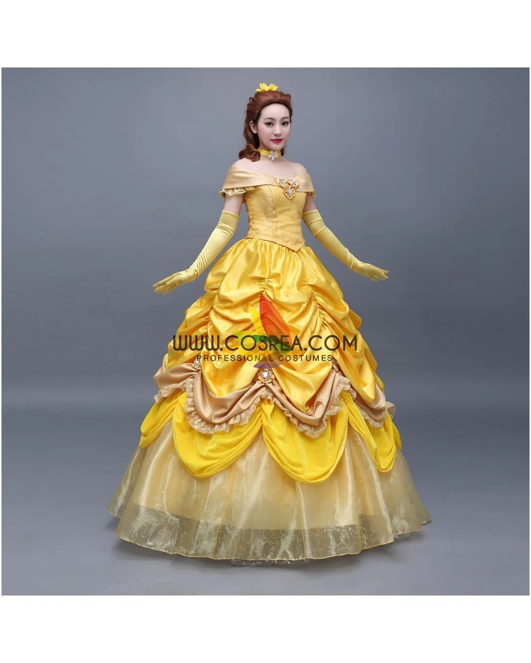 Princess Belle Classic Floral Brocade Tiered Beauty And Beast Cosplay Costume