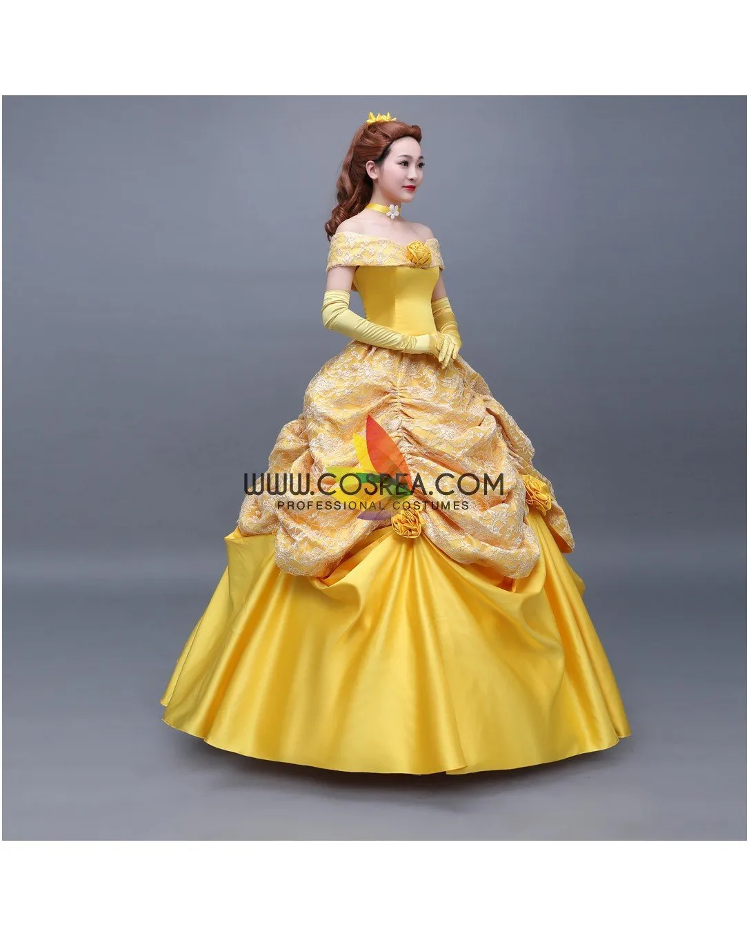 Princess Belle Classic Floral Brocade Tiered Beauty And Beast Cosplay Costume