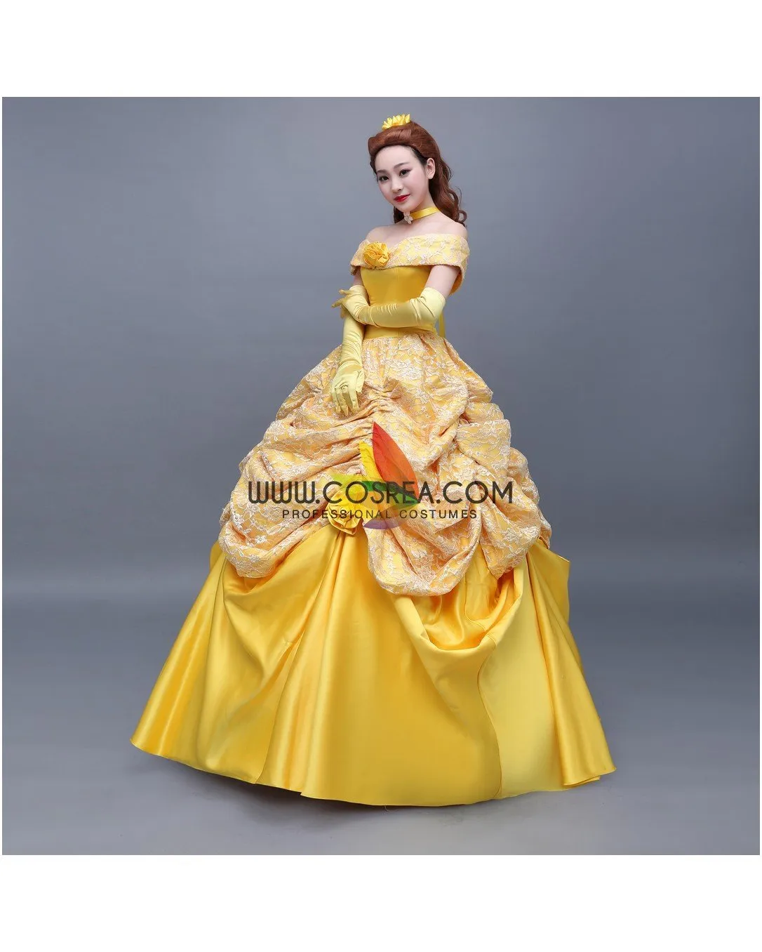 Princess Belle Classic Floral Brocade Tiered Beauty And Beast Cosplay Costume