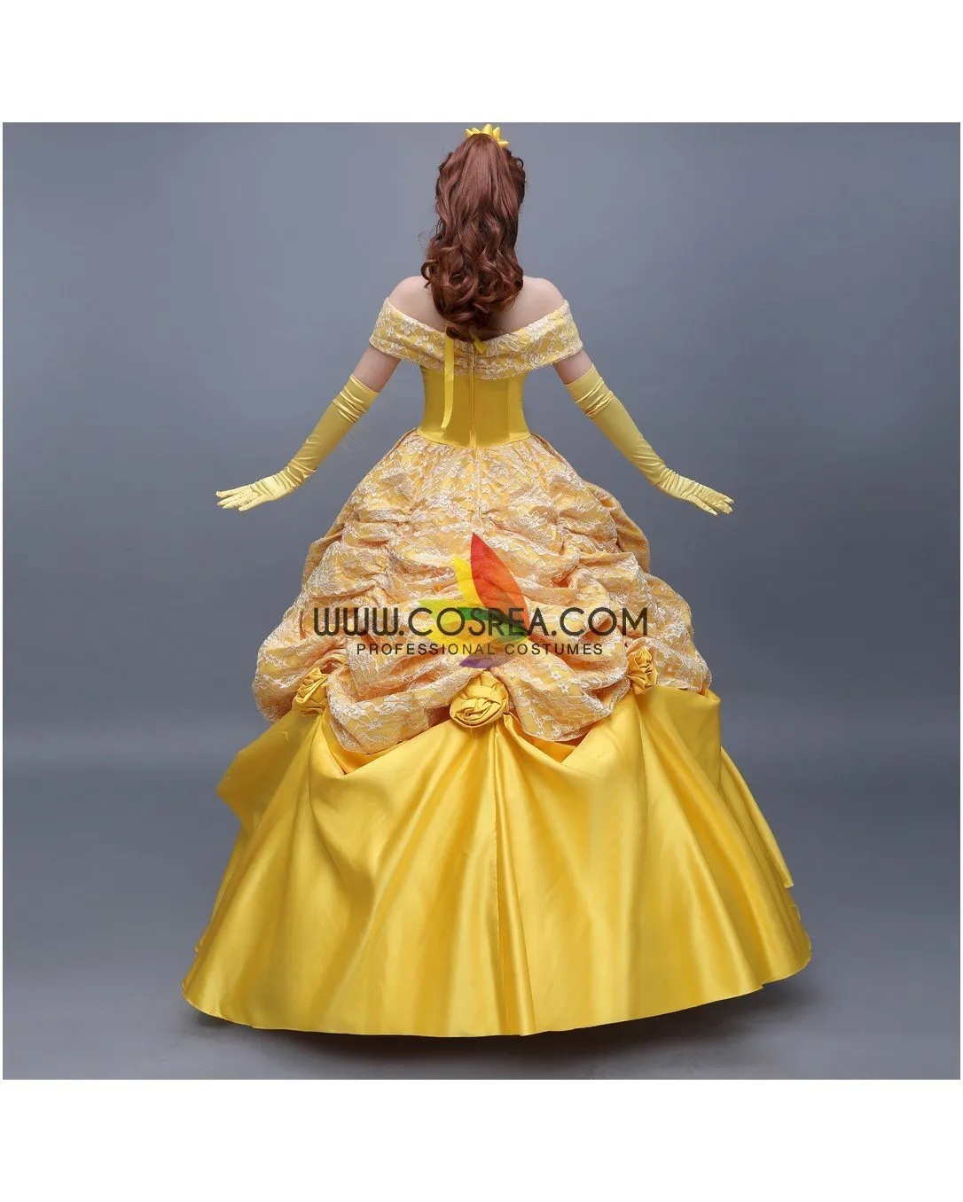 Princess Belle Classic Floral Brocade Tiered Beauty And Beast Cosplay Costume