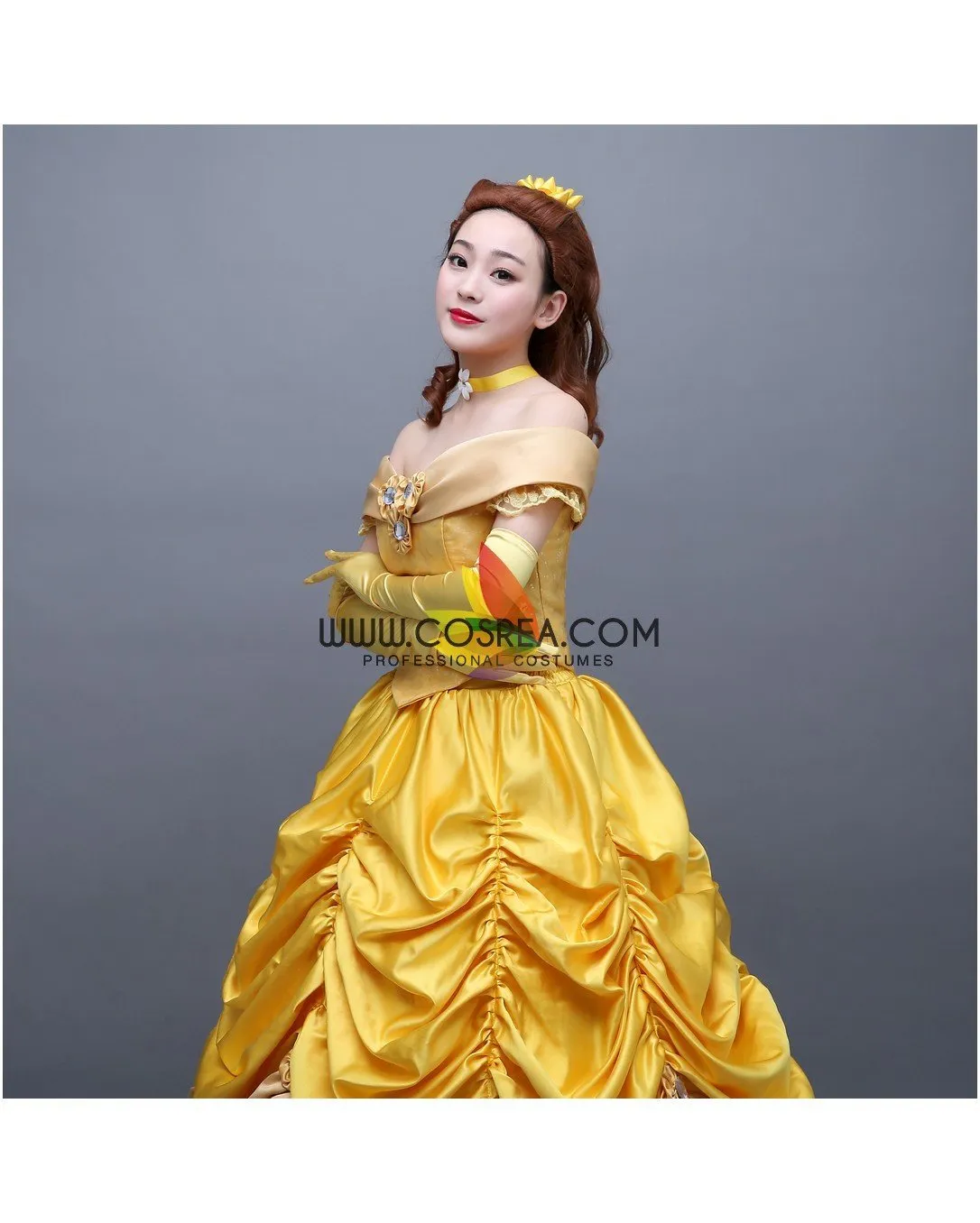 Princess Belle Classic Floral Brocade Tiered Beauty And Beast Cosplay Costume