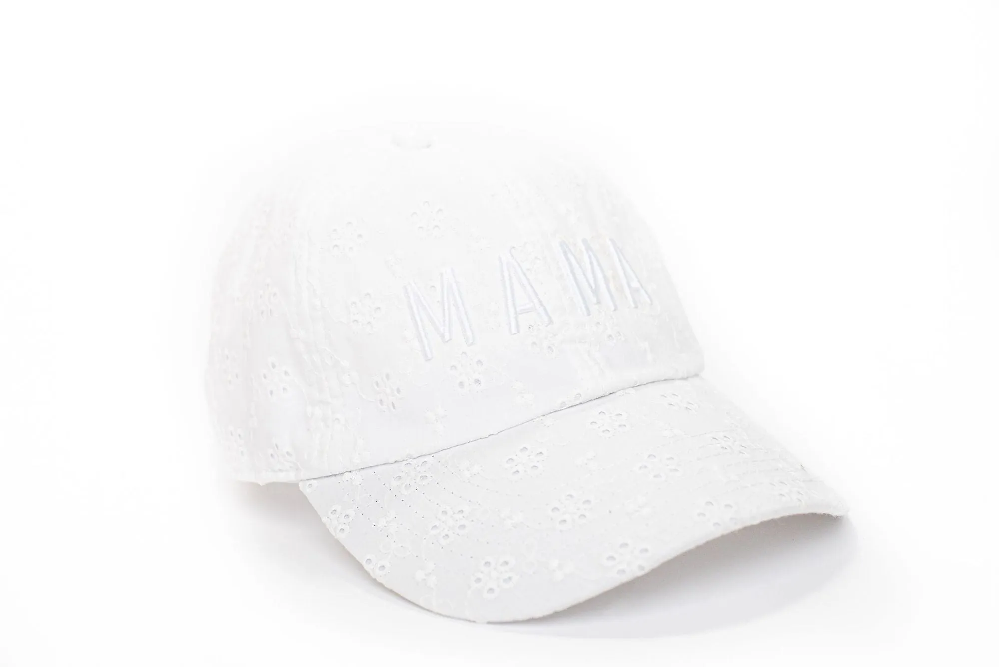 Rey to Z Baseball Hat - Mama in White Eyelet