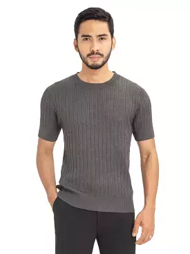 Ribbed Knit Tee - Dark Grey