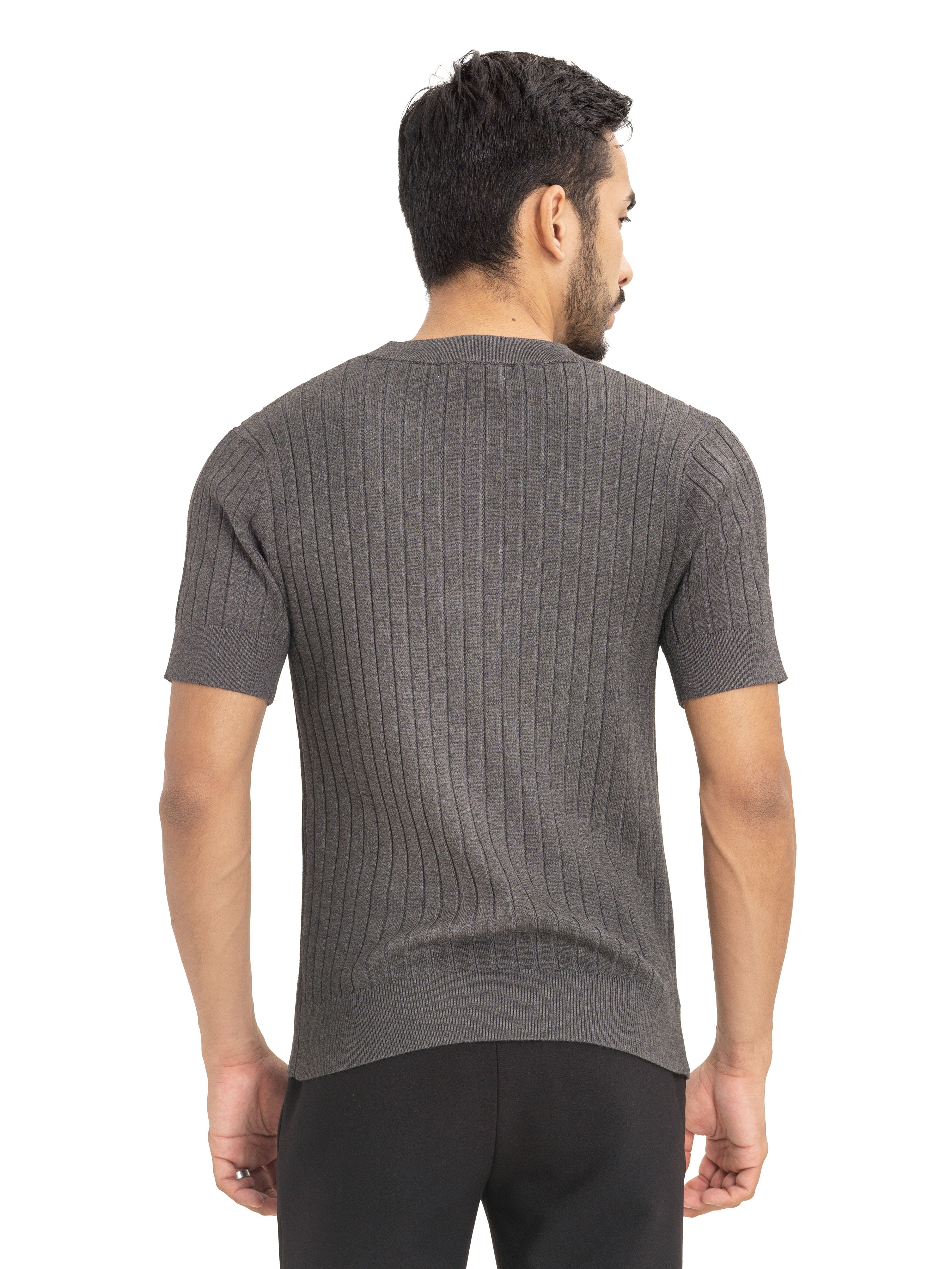 Ribbed Knit Tee - Dark Grey