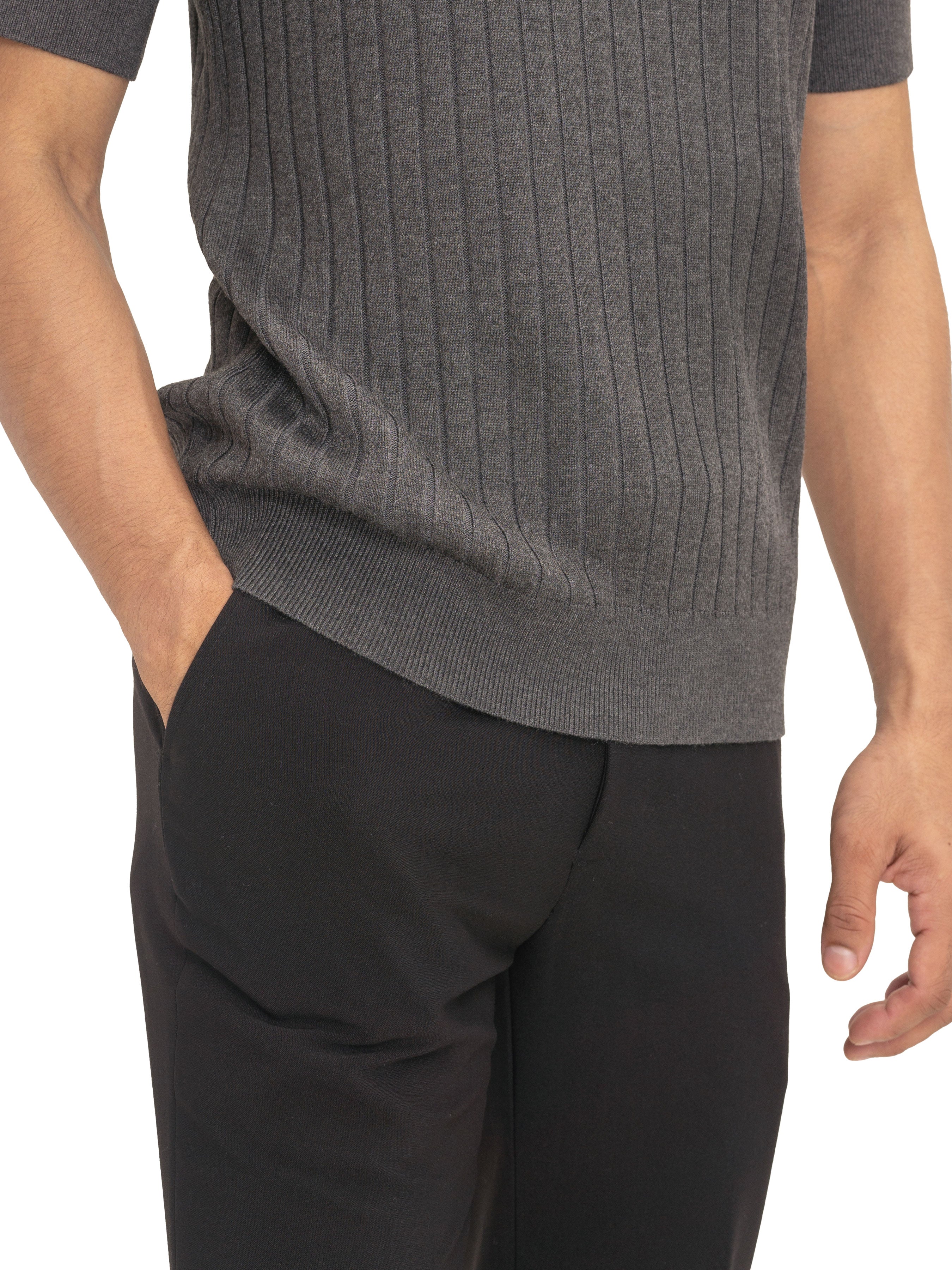 Ribbed Knit Tee - Dark Grey