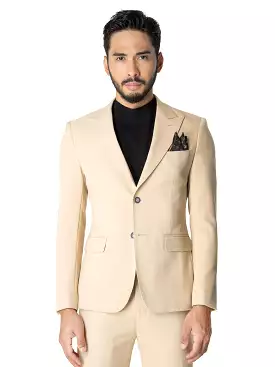 Single Breasted Suit Blazer - Beige Plain (Peak Lapel)