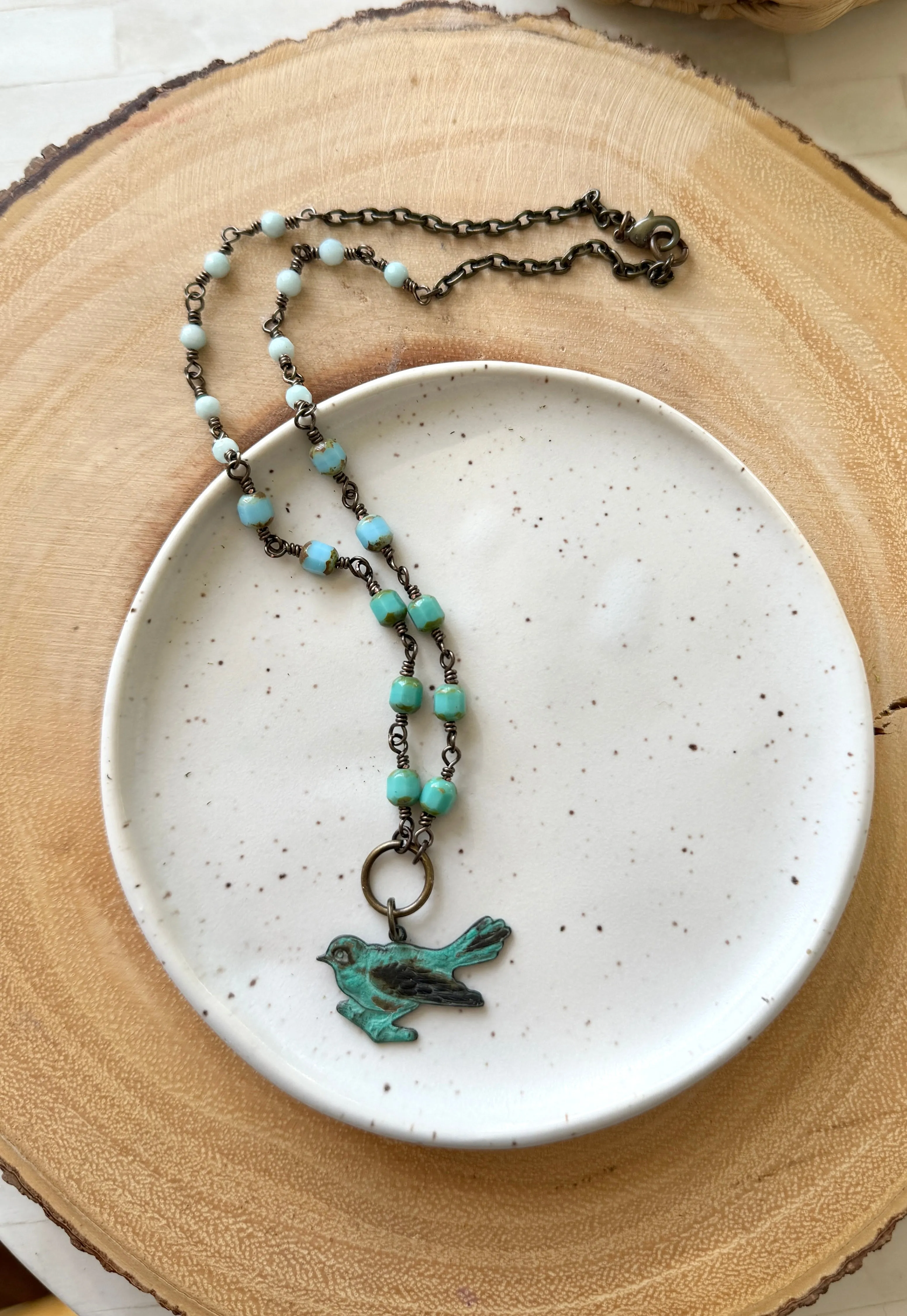 Sparrow - Turquoise and Brass Necklace