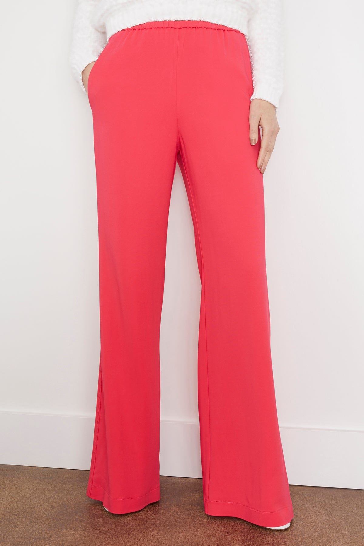 Stretch Crepe Cady Flared Pants in Watermelon