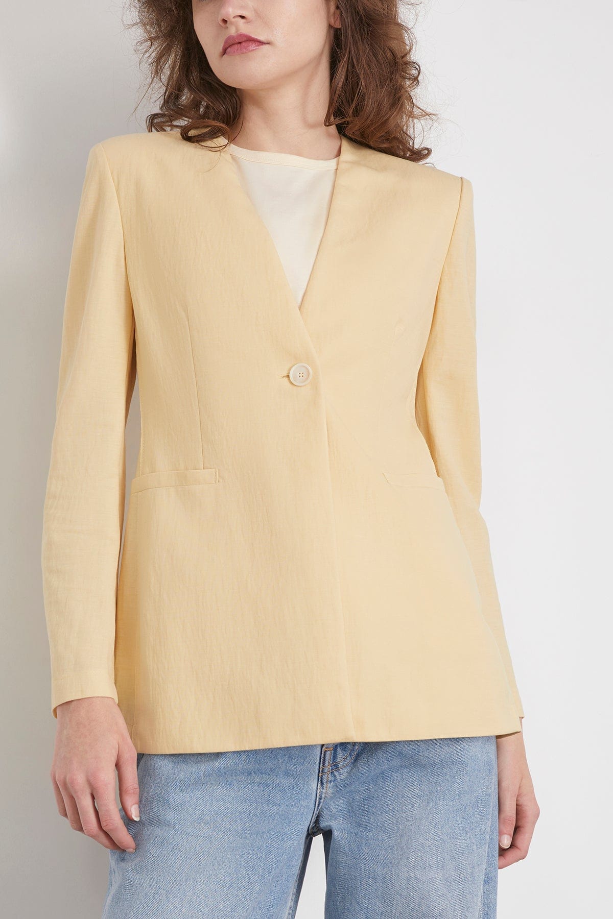 Uncollared Blazer in Custard