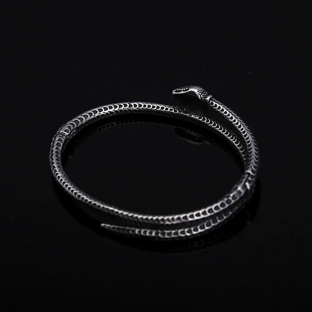 Unisex Vintage Gothic Stainless Steel Punk Rock Snake Bracelet with Red Stone