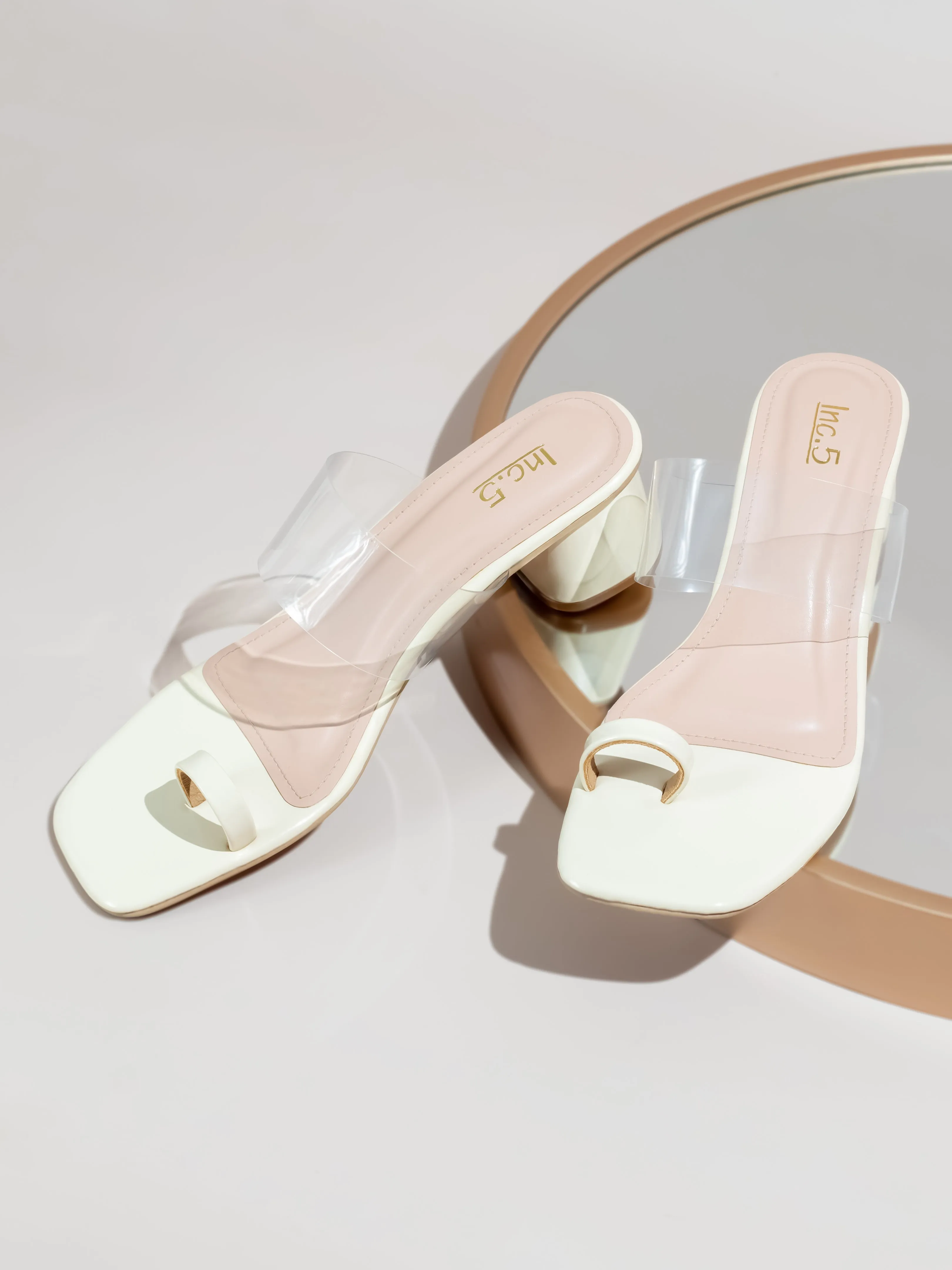 Women Beige Transparent One Toe Block Heels